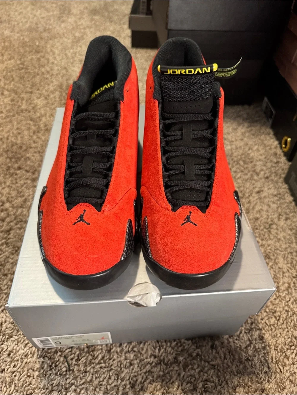Jordan Men’s Red and Black Suede Sneakers